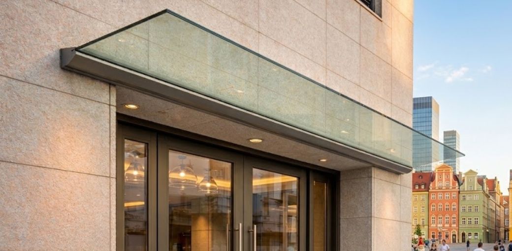 Daszek szklany nad wejściem: kiedy warto wybrać system na listwie aluminiowej?