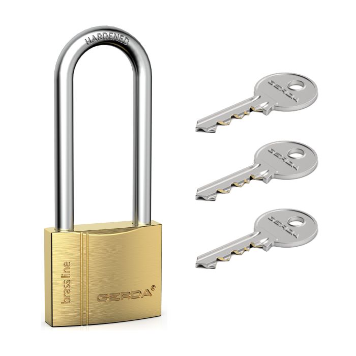 meda Kłódka mosiężna z wydłużonym pałąkiem z serii Gerda Brass