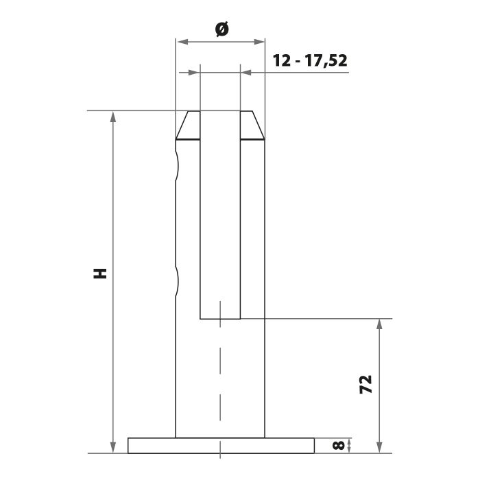Uchwyt pionowy do szkła okrągły – Spigot, fi 48 mm, stal