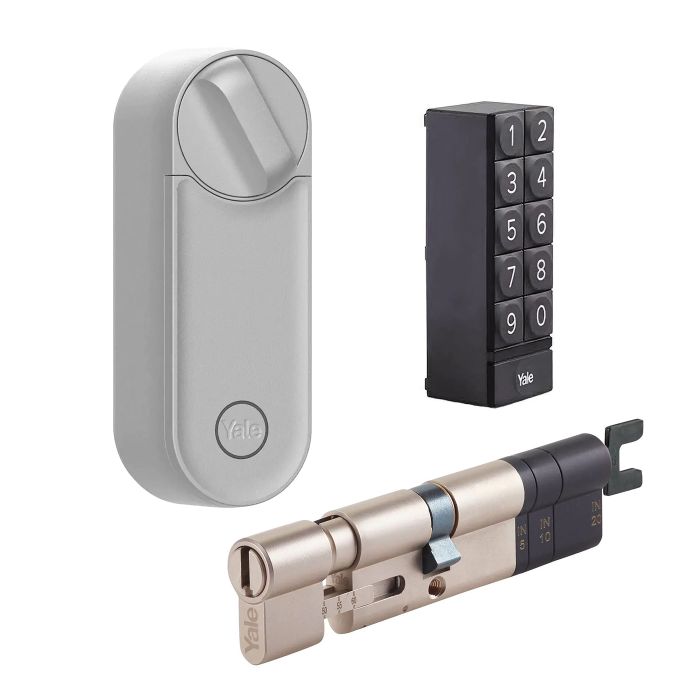 Inteligentny zamek Yale Linus Smart Lock L2 srebrny z klawiaturą Yale Smart Keypad i regulowaną wkładką