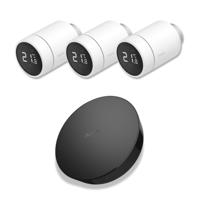 Zestaw 3 głowic termostatycznych AQARA Radiator Thermostat E1 (SRTS-A01) z centralą AQARA M2 Hub Zigbee Homekit EU (HM2-G01)