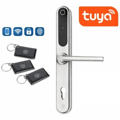 Inteligentna klamka elektroniczna PSG VERRO &ndash; srebrna, rozstaw 72 mm, Bluetooth, WiFi, Smart Life (Tuya) 
