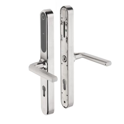 Klamka elektroniczna PSG VERRO &ndash; srebrna, rozstaw 72 mm, Bluetooth, WiFi, Smart Life (Tuya) 