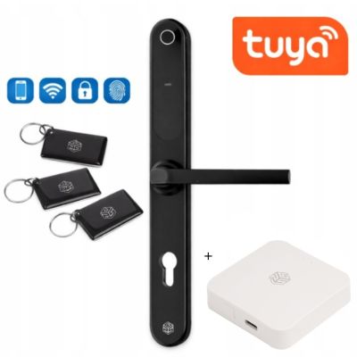 Zestaw inteligentna klamka elektroniczna PSG TAPPO &ndash; czarna, rozstaw 72 mm, Bluetooth, WiFi, Smart Life (Tuya) + bramka hub WI-Fi