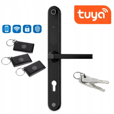 Inteligentna klamka elektroniczna PSG TAPPO &ndash; czarna, rozstaw 72 mm, Bluetooth, WiFi, Smart Life (Tuya) 