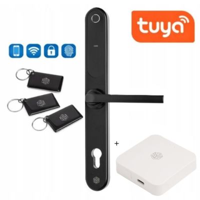 Zestaw inteligentna klamka elektroniczna PSG TAPPO &ndash; czarna, rozstaw 92 mm, Bluetooth, WiFi, Smart Life (Tuya)+ bramka hub WI-Fi
