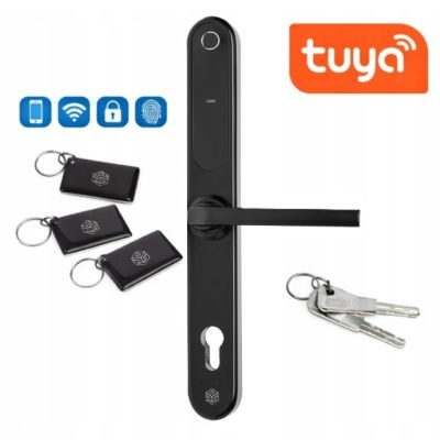 Inteligentna klamka elektroniczna PSG TAPPO &ndash; czarna, rozstaw 92 mm, Bluetooth, WiFi, Smart Life (Tuya) 