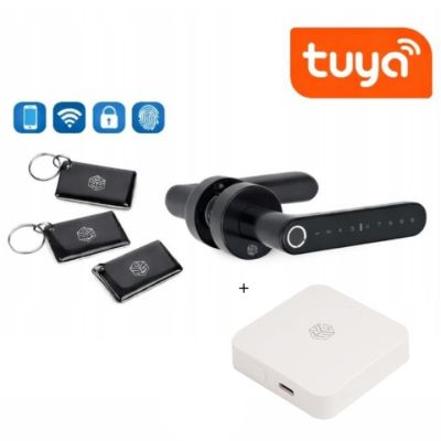 Zestaw inteligentna klamka elektroniczna PSG LUMA - czarna, Bluetooth, WiFi, Smart Life (Tuya) + bramka hub WI-Fi