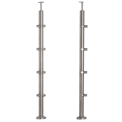 Słupek balustradowy narożny ze stali nierdzewnej – fi 42,4/ H1060/ 1102, 4 mm/ 2x4 uchwyty, szlifowany