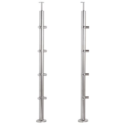 Słupek balustradowy narożny ze stali nierdzewnej – fi 42,4/ H1060/ 1102,4 mm/ 2x4 uchwyty, polerowany