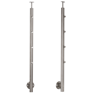Słupek balustradowy przelotowy ze stali nierdzewnej fi42.4x1130 mm, mocowanie boczne, 4 uchwyty na rurki fi12 mm, szlifowany