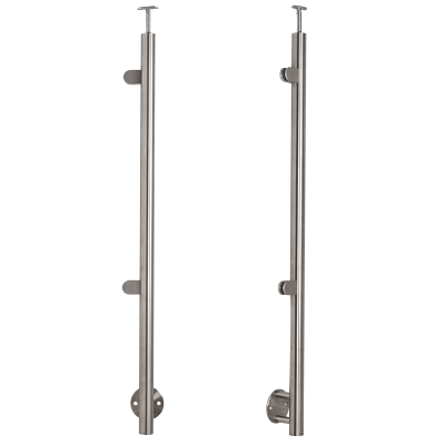 Słupek balustradowy lewy ze stali nierdzewnej Fi42,4/H1230 mm, 2 uchwyty, szlifowany