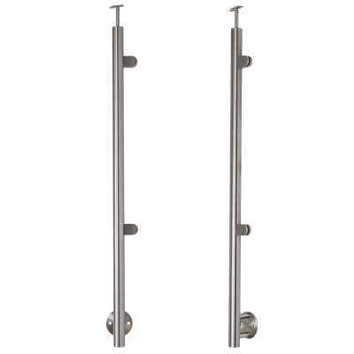 Słupek balustradowy prawy ze stali nierdzewnej Fi42,4/H1230 mm, 2 uchwyty, szlifowany