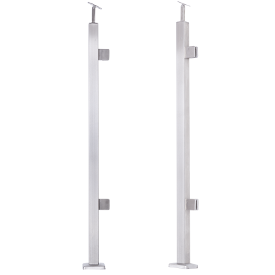 Słupek balustradowy prawy ze stali nierdzewnej 40x40/H1060 mm, 2 uchwyty, szlifowany