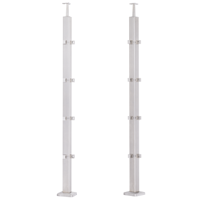 Słupek balustradowy narożny ze stali nierdzewnej 40x40/H1060 mm, 2x4 uchwyty, szlifowany