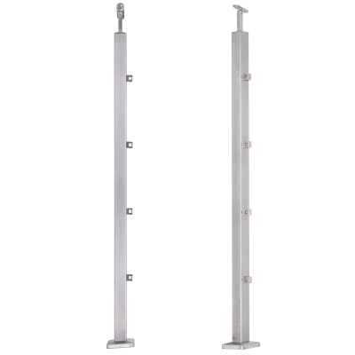 Słupek balustradowy przelotowy ze stali nierdzewnej 40x40/ H1060/ 1100 mm/ 4 uchwyty, szlifowany