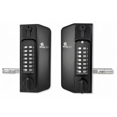 Dwustronny mechaniczny zamek szyfrowy BL3130DKO Borg Locks do bram metalowych - z klawiaturą ECP, pokrętłem zabezpieczającym przed podnoszeniem, blokadą klucza i zasuwą 65-80 mm