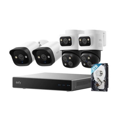 System bezpieczeństwa eufy NVR S4 White - 8-kanałowy rejestrator NVR z 2 kamerami PoE Bullet-PTZ i 2 kamerami PoE Bullet