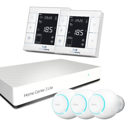 Zestaw inteligentnego sterowania ogrzewaniem podłogowym z centralą Fibaro i 3x głowicą FGT-001 + 2x MCOHOME MH7H-WH biały