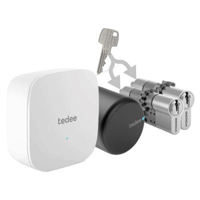 Inteligentny zestaw "g&oacute;ra d&oacute;ł jeden klucz" Tedee Lock Pro grafitowy + mostek + 2x wkładka modułowa Gerda SLR 30-61/30 mm (typ B)