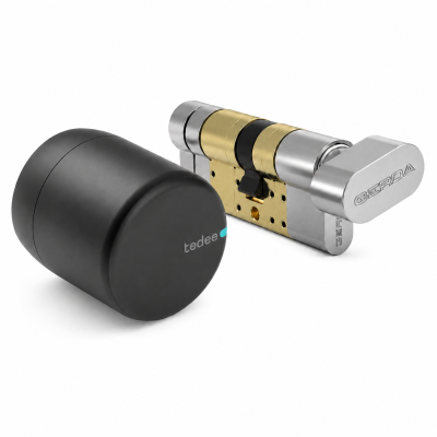 Inteligentny zamek Tedee Lock PRO &ndash; grafitowy + wkładka EXXO SMART M G61/61, z zabierakiem i gałką