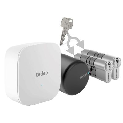 Inteligentny zestaw "g&oacute;ra d&oacute;ł jeden klucz" Tedee Lock Pro grafitowy + mostek + 2x wkładka modułowa Gerda SLR 30-61/37-68 mm (typ C)