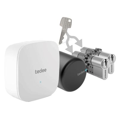 Inteligentny zestaw "g&oacute;ra d&oacute;ł jeden klucz" Tedee Lock Pro grafitowy + mostek + 2x wkładka modułowa Gerda SLR 30-61/37-68 mm (typ D)