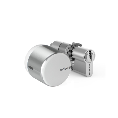 Zestaw inteligentny zamek Tedee Lock GO2 (aluminium) srebrny z białym przyciskiem + wkładka Gerda SLR SLR 30-61/30 mm z zębatką (typ B)