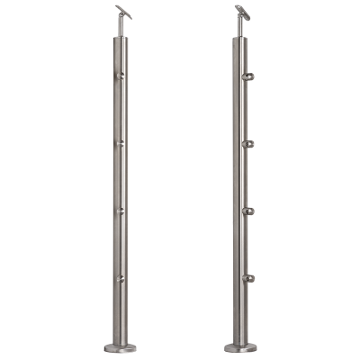 Słupek balustradowy przelotowy ze stali nierdzewnej – fi 42.4/ H960/ 1002.4 mm/ 4 uchwyty, szlifowany