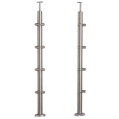 Słupek balustradowy narożny ze stali nierdzewnej – fi 42,4/ H960 mm/ 1002,4 mm/ 2x4 uchwyty, szlifowany