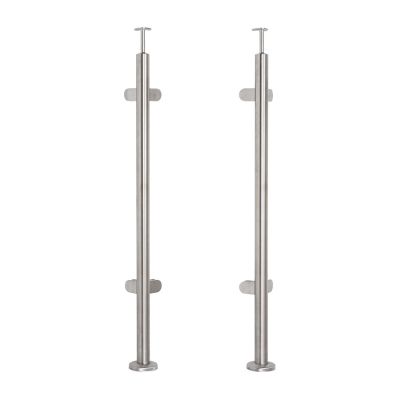 Słupek balustradowy narożny ze stali nierdzewnej – fi 42,4x1060/1102,4 mm/ 4 uchwyty do szkła, szlifowany