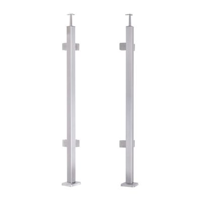 Słupek balustradowy narożny ze stali nierdzewnej – 40x40x1060/ 1100 mm/ 4 uchwyty do szkła, szlifowany