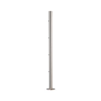 Słupek balustradowy środkowy fi 42,4 x 881 mm - nieuzbrojony, aisi304, 4 otwory z gwintem M6, mocowanie w podłogę, satyna