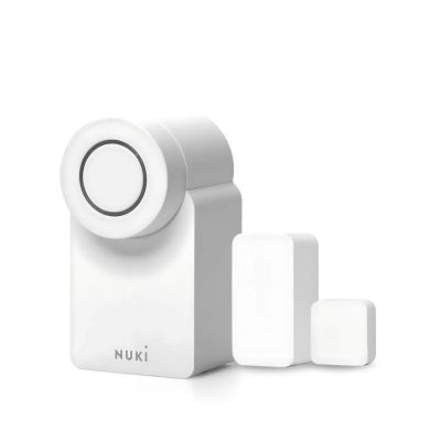 Inteligentny zamek Nuki Smart Lock Go w zestawie z białym czujnikiem otwarcia drzwi NUKI Door Sensor 