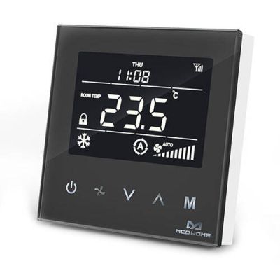 Termostat do sterowania klimatyzacją centralną 2-rurową typu Fan Coil MCOHome MH8-FC Z-Wave czarny