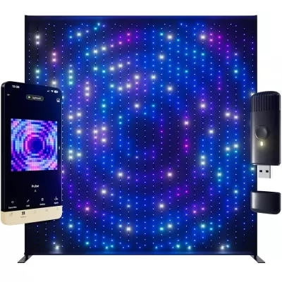 Kurtyna świetlna z modułem dźwiękowym Twinkly Lightwall - 1120 RGB LED, 2.6x2.75m - czarny stojak, Music Dongle