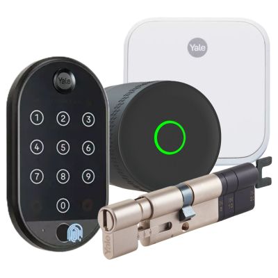 Zestaw inteligentny zamek Yale Linus L2 LITE czarny + Mostek Connect X + klawiatura Smart Keypad 2 z czytnikiem linii papilarnych + wkładka