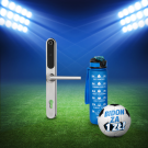 Inteligentna klamka elektroniczna PSG VERRO – srebrna, rozstaw 92 mm, Bluetooth, WiFi, Smart Life (Tuya) + butelka motywacyjna z tritanu 1 l (niebieska)