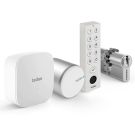 Inteligentny zamek Tedee Lock PRO (srebrny) w zestawie z mostkiem, wkładką modułową SLR 30-61/30 mm z zębatką (typ B) oraz białą klawiaturą Tedee 2.0 TKV2.0 PRO