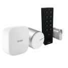 Inteligentny zamek Tedee Lock PRO (srebrny) w zestawie z mostkiem, wkładką modułową SLR 30-61/37-68 mm (typ C) oraz czarną klawiaturą Tedee 2.0 TKV2.0B PRO