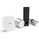 Inteligentny zamek Tedee Lock PRO - srebrny + mostek Tedee Bridge + czarna klawiatura Tedee 2.0 + wkładka EXXO SMART ZG 61/61, z zębatką i gałką