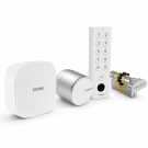 Inteligentny zamek Tedee Lock PRO - srebrny + mostek Tedee Bridge + biała klawiatura Tedee 2.0 + wkładka EXXO SMART MZ G61/61, z zębatką i gałką