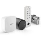 Inteligentny zamek Tedee Lock PRO (grafitowy) w zestawie z mostkiem, wkładką modułową SLR 30-61/30 mm z zębatką (typ B) oraz białą klawiaturą Tedee 2.0 