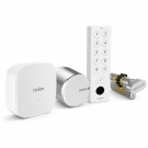 Inteligentny zamek Tedee Lock GO2 - aluminium, srebrny, z białym przyciskiem + Tedee Bridge + biała klawiatura Tedee 2.0 + wkładka EXXO SMART MZ G61/61, z zębatką i gałką