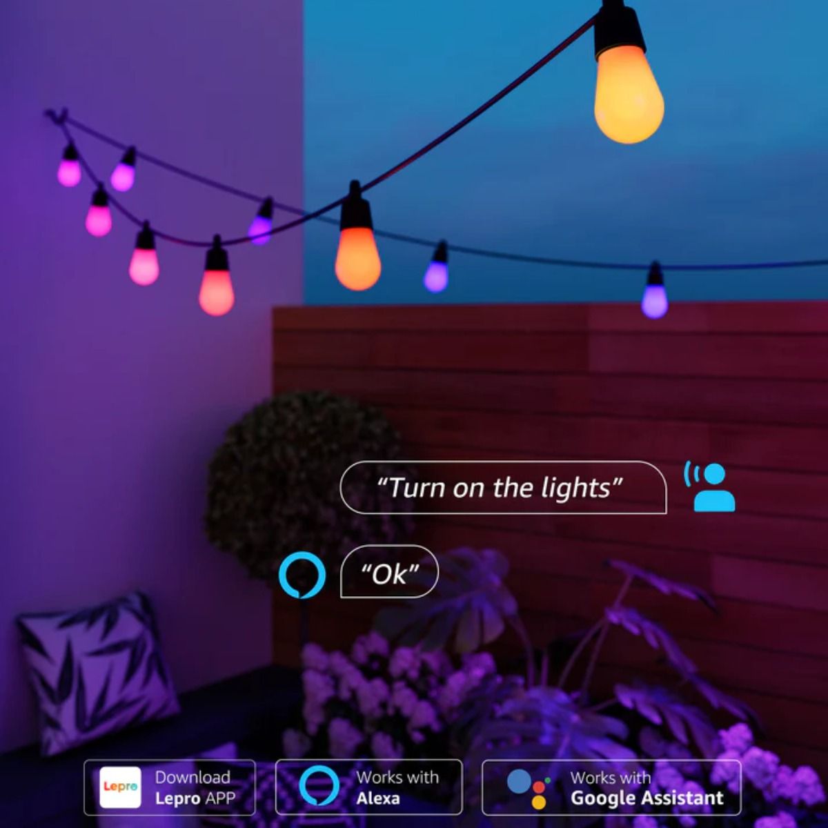 Lepro 15M ZB1 AI Outdoor String Lights - inteligentne wielokolorowe lampki zewnętrzne (15 metrów)