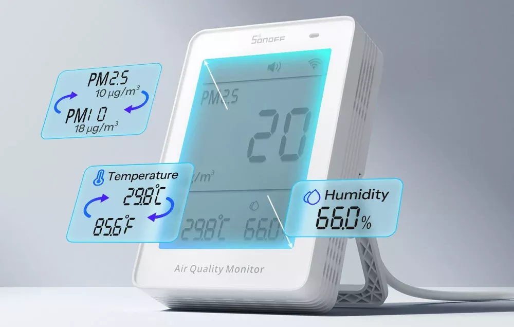 Miernik jakości powietrza WiFi LCD Sonoff AirGuard PM2.5 (SAWF-07P)