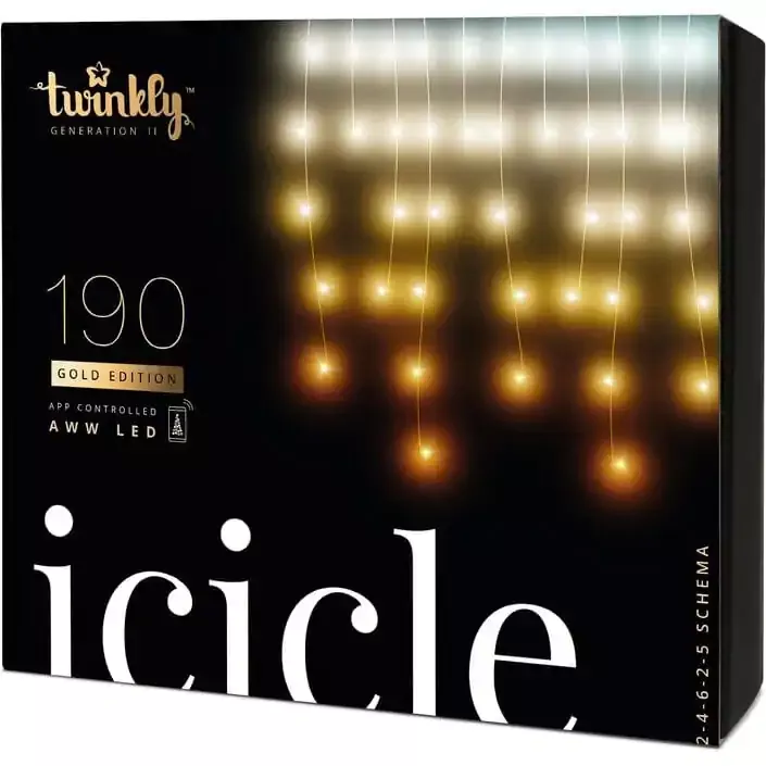Inteligentne sople Twinkly Icicle 190 Led AWW transparent wire Plug F (EU type) 5x0,7 m