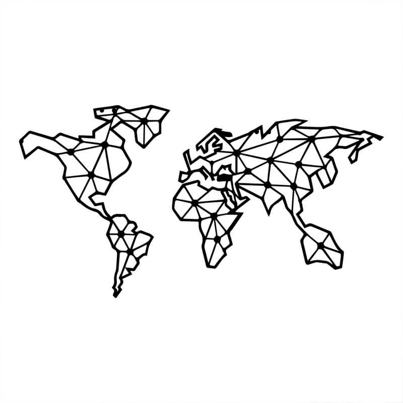 Mapa Świata Geometryczna - metalowa ozdoba ścienna 640 x 1200 mm