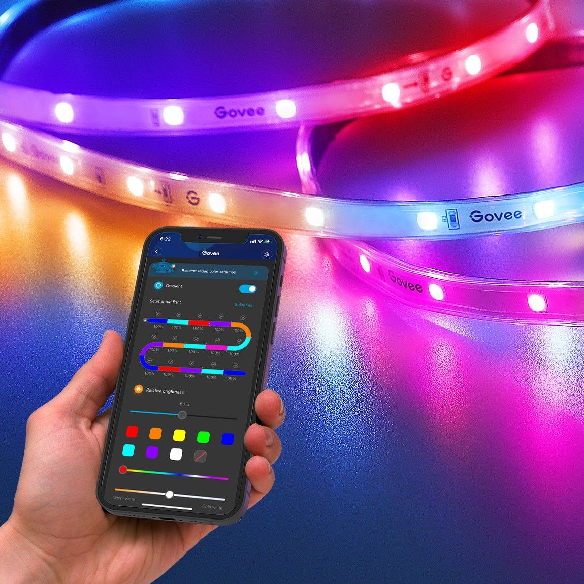 Taśma LED Govee zewnętrzna 10m, Wi-Fi, Bluetooth, RGBIC, IP65 (H6172)