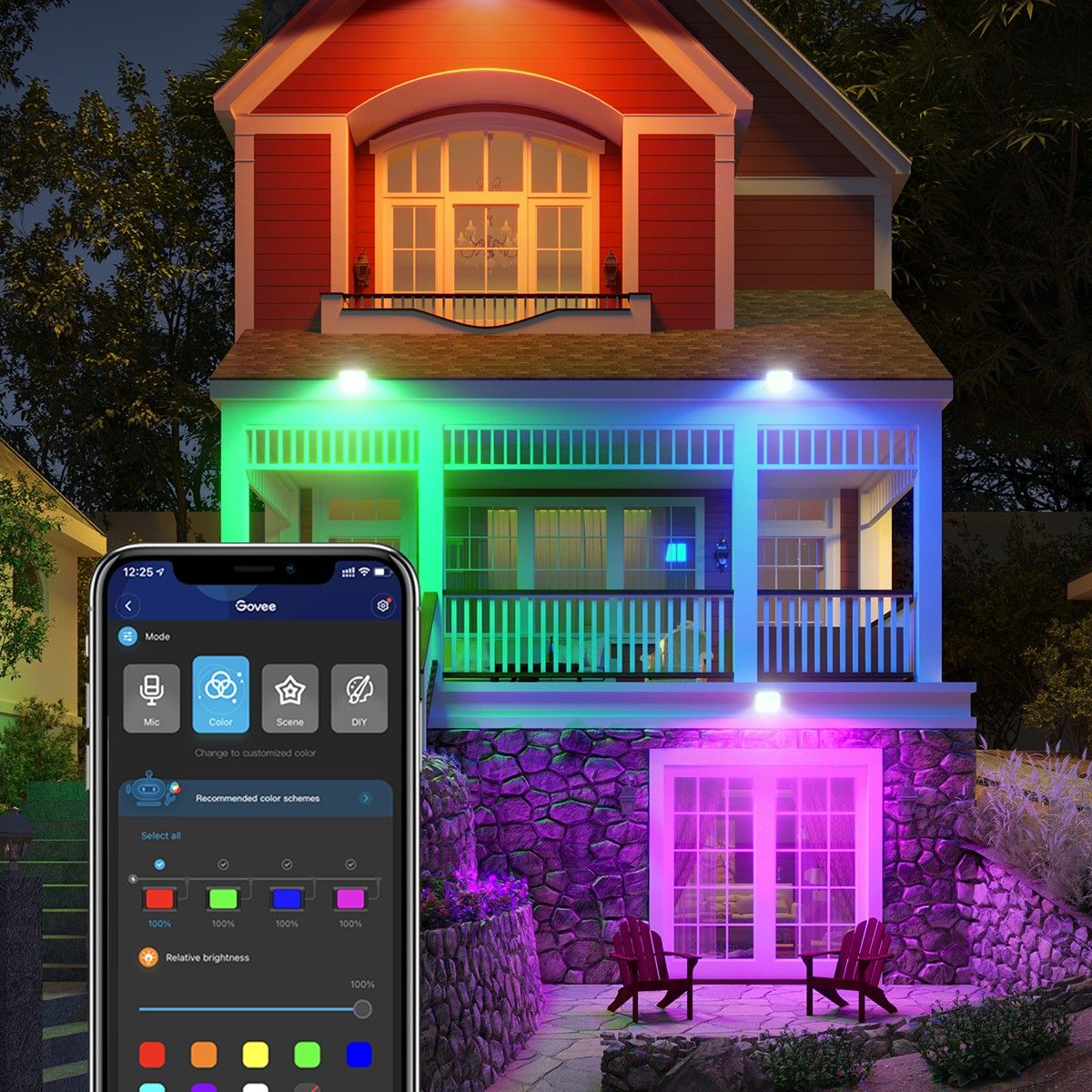 Naświetlacze LED Govee RGBICWW, IP65, Bluetooth, Wi-Fi (H7060)